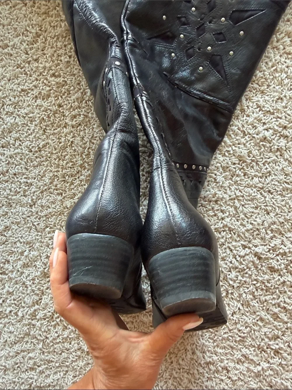 Nine West Black Over-The-Knee Studded Leather Boots